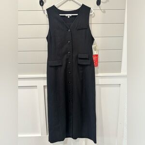 NWT Vintage Y2K Depeche Mode Pinstriped Vest Dress Wool‎ Sz 14 Black Business